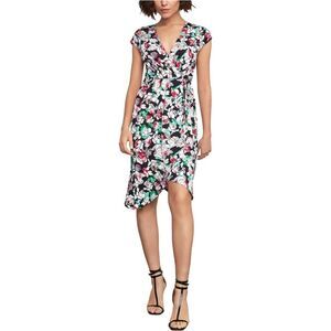 BCBG Womens Faux Wrap Magnolia Print Sheath Dress, Multicoloured, NWT